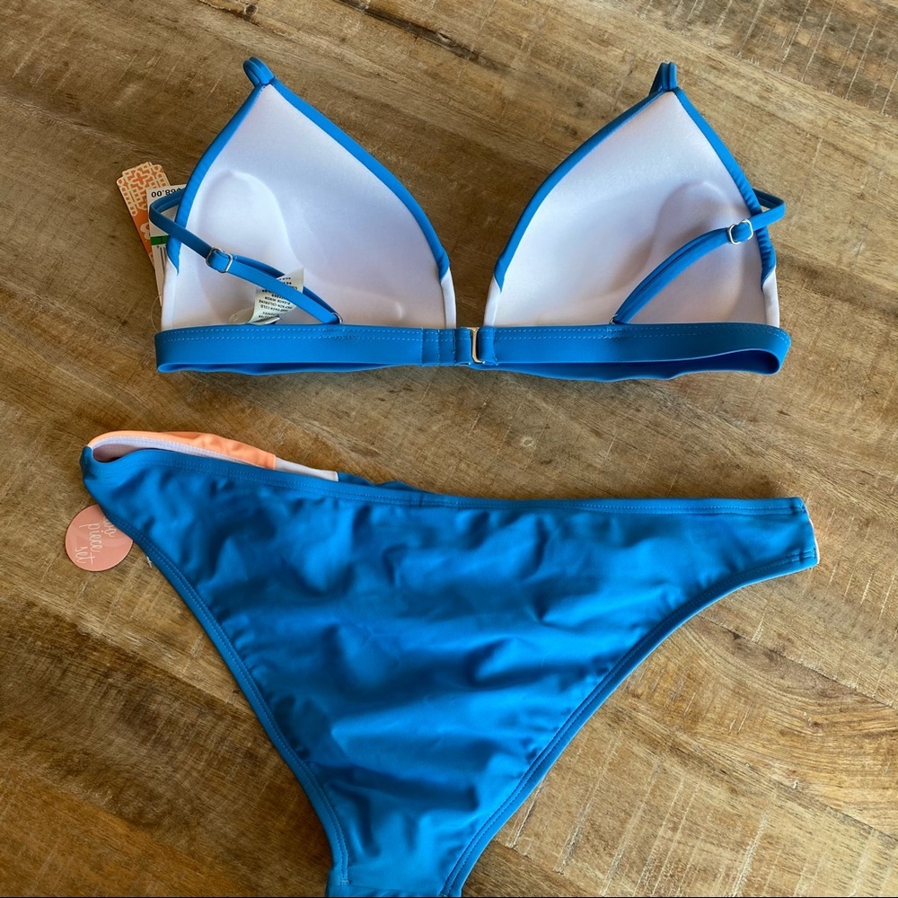 GIANNI BINI GB Two Piece Swimsuit In Colorblock Blue/White/Orange In Size L - Picture 7 of 7